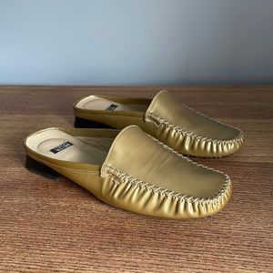 Stuart Weitzman Gold Patent Leather Mule Slides